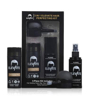 ELEVATE Hair Perfecting 3-in-1 Kit - Natural Hair Thickening Fibers with Spray Applicator Pump Nozzle & Locking Setting Hold Spray | Instantly Conceal Balding Areas (Light Brown) - Buy Online on GoSupps.com
