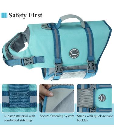 Vivaglory Ripstop Dog Rescue Vest - Improved Buoyancy & Visibility for Small/Medium Dogs Perfect for Boating - Cyan XXS (28-35cm Chest) - Buy Online on GoSupps.com
