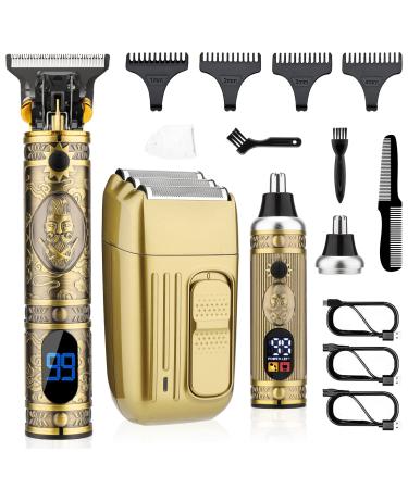 Saoilli Professional Hair Trimmer for Men,Hair Clippers for Men Nose Hair Trimmer Shaver Set,Cordless Barber Clippers,T-Blade Beard Trimmer Electric Shaver Razor for Men for Hair Cutting Grooming Kit 2h-bronze