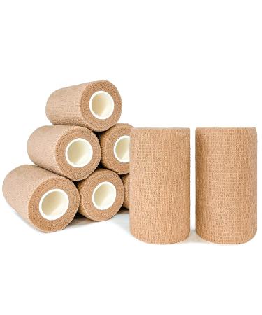 [8 Pack 4" x 5 Yards] Beige-Self Adhesive Cohesive Bandage Wrap, Self Adherant Non-Woven Wrap Rolls, Atheletic Tape for Wrist, Ankle, Hand, Leg, Premium-Grade Medical Stretch Wrap (Beige)