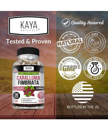 Kaya Naturals Caralluma Fimbriata 1200mg - High Potency Vegetarian Capsules for Natural Endurance Support (30 Count) - International Shipping Available - Buy Online on GoSupps.com