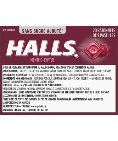 HALLS No Sugar Added Black Cherry Cough Drops Throat Lozenges Sore Throat Relief Mentho-Lyptus 9 Lozenges Cough Drops Black Cherry Singles (Full Tray) - Buy Online on GoSupps.com