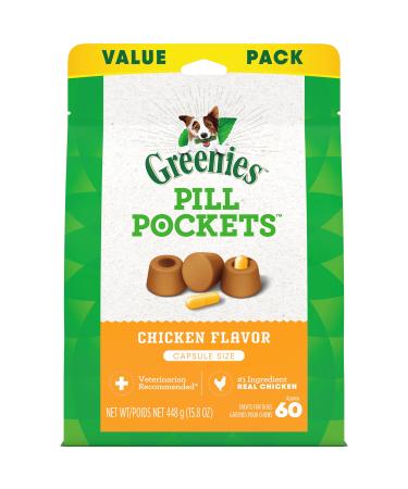 GREENIES Pill Pockets Natural Dog Treats, Capsule Size, Chicken Flavor 15.8 Ounce (Pack of 1)