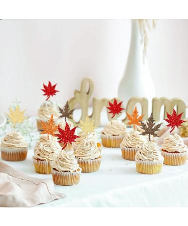 Gyufise 24Pcs Maple Leaf Cupcake Toppers Glitter Fall Theme Cupcake Picks Fall Harvest Thanksgiving Party Cake Decorations Supplies Mixed Colors Multi 6 - Buy Online on GoSupps.com