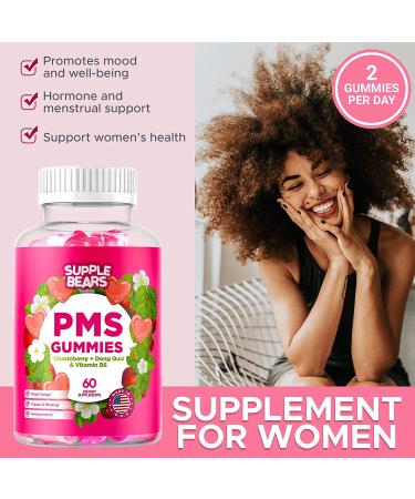 PMS Relief Gummies for Women & Teens | Cramp, Bloat & Mood Swing Support | Made in USA (Strawberry, 60 Count) - Buy Online on GoSupps.com