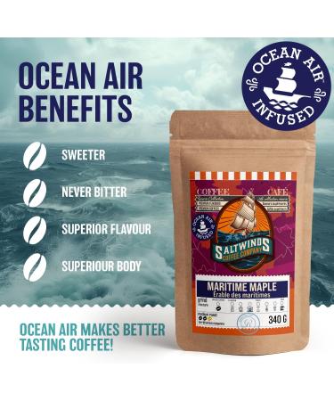 Maritime Maple Ground Coffee by Saltwinds Coffee Company (340g) | Medium Roast Coffee Ground 100% Arabica Low Acid Coffee | Delicious Flavoured Coffee Freshly Roasted in the Maritimes Maritime Maple (Ground) 340 g (Pack of 1) - Buy Online on GoSupps.com