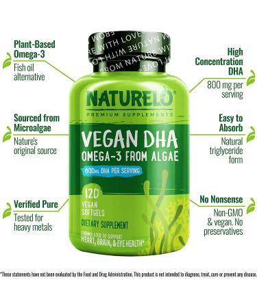 Buy NATURELO Vegan DHA Omega-3 Algae 800 mg - 120 Vegan Softgels - Buy Online on GoSupps.com