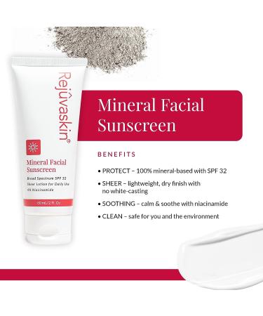 Rejuvaskin Mineral Facial Sunscreen - Oil-Free SPF 32 Face Moisturizer for Sensitive and Acne-Prone Skin - Buy Online on GoSupps.com