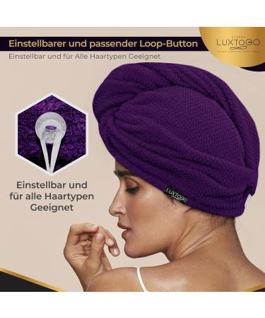 Buy LUXTOGO 100% Cotton Fast Dry Hair Towel - Super Absorbent Hair Turban with Button & Elastic - Purple Checkered 2 Pcs | International Shipping Available - Buy Online on GoSupps.com