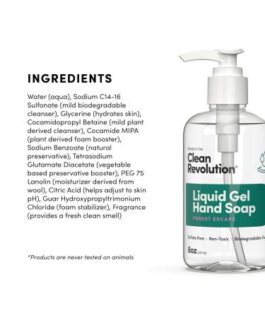 Clean Revolution Liquid Gel Hand Soap Silky Rich Liquid Quick Lather Fast Rinsing Contains Real Essential Oils (Forest Escape) 8 Fl Oz (Pack of 6) - Buy Online on GoSupps.com