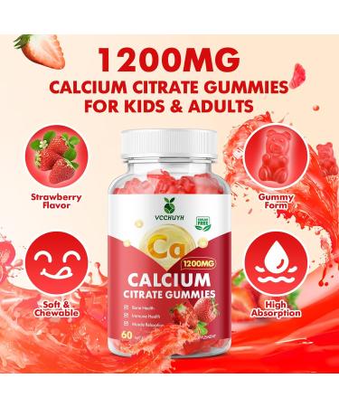 Calcium Citrate Gummies 1200mg Chewable Calcium Supplements for Women & Men Sugar Free Calcium Gummies for Bone Muscle & Immune Support Strawberry Flavor 60 Count Strawberry 60 Count (Pack of 1) - Buy Online on GoSupps.com