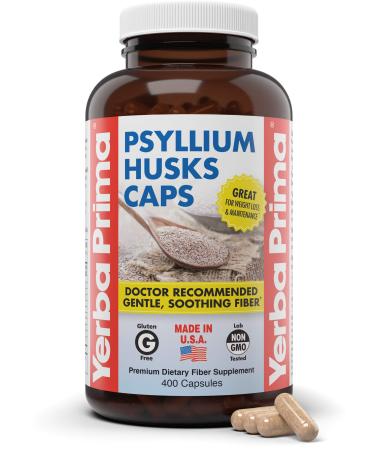 Yerba Prima Psyllium Husks Caps 625 mg 400 Capsules - Natural Fiber for Men and Women - Regularity Support Supplement
