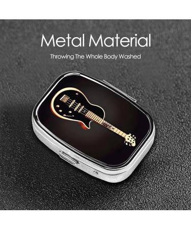 Black Guitar Printing Small Pill Case - Cute 2 Compartment Travel Pill Organizer for Pocket and Purse Gifts - Buy Online on GoSupps.com
