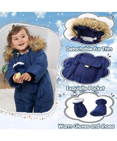 Milkiwai Newborn Baby Hooded Snowsuit | Unisex Winter Rompers with Fleece Lining and Detachable Gloves - Blue 73 - Buy Online on GoSupps.com