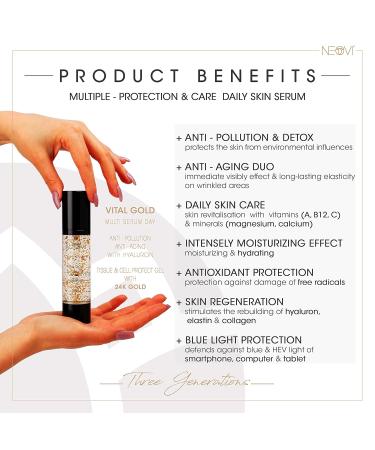 Neovi Vital Gold 50ml | Hyaluronic Acid Serum with 24k Gold | Anti-Aging Moisture Cream | Vitamins A B C | Dermatologically Tested for Optimal Hydration - Buy Online on GoSupps.com