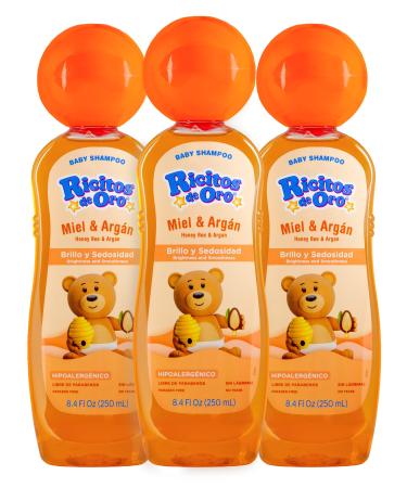 Ricitos de Oro Honey Bee Shampoo Baby Cleansing Shampoo Rattle Cap ParabenFree Product for Babys Delicate Hair Hypoallergenic 3-Pack of 8.4 FL Oz Each, 3 Bottles