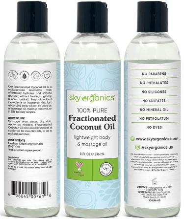 Sky Organics Fracionated Coconut Oil 100% Pure - 8 fl. Oz - for Body & Face | Condition, Soften & Smooth - Buy Online on GoSupps.com