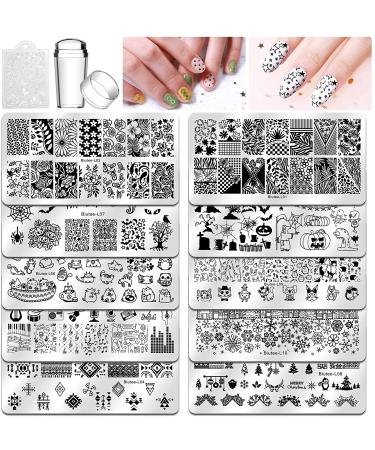 Biutee Nail Stamping Plates Kit - 10pc Templates with Stamper | Nail Art Plates for Leaves, Flowers, Animals & Holidays - Buy Online on GoSupps.com