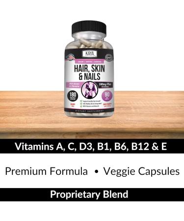 Kaya Naturals Hair Skin Nail Capsules BIOTIN Vitamin D Vitamin B-12 A Folic Acid Support Hair Support Vitamin Supplement - 180 Count 180 Count (Pack of 1) - Buy Online on GoSupps.com