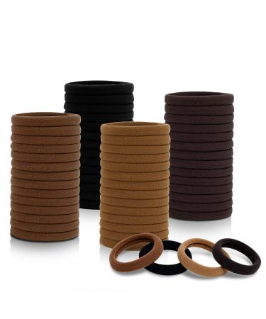 100Pcs Women's Hair Ties Thick Plus Seamless Brown Hair Bands Marcoido Soft Ponytail Holders Hair Accessories No Crease Damage Free For Girls Thick Bulk Curly Hair(Brown)