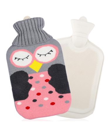 Hot Water Bottle with Cover 2L Large Capacity for Neck and Shoulder Pain Relief Hot and Cold Compress Hot Water Bag Rubber for Hand Feet Warmer Gift for Women Parents Children (PINK-001) Pink Owl