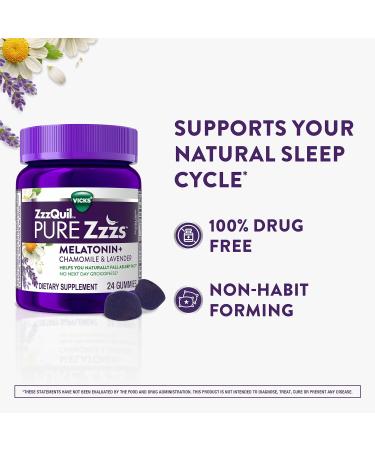 ZzzQuil PURE Zzzs Melatonin Gummies Sleep Aid Melatonin 2mg with Chamomile & Lavender Melatonin Sleep Gummies Sleep Aids for Adults Wildberry Vanilla Flavored 24 Sleep Gummies Wildberry Vanilla 24 count (Pack of 1) - Buy Online on GoSupps.com