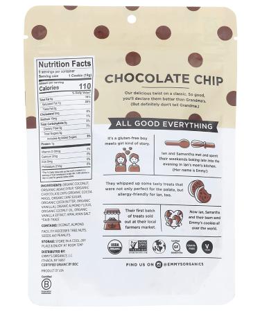 Emmy's Organics Organic Chocolate Chip Coconut Cookies - 6oz - Gluten-Free Snack - Buy Online on GoSupps.com