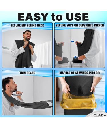 Claev Beard Bib Apron for Grooming | 41x27 Black Hair Catcher with Suction Cups - Perfect for Haircuts Trimming & Shaving - Anti-Static Beard Cape - Ideal Father's Day Gift - Buy Online on GoSupps.com