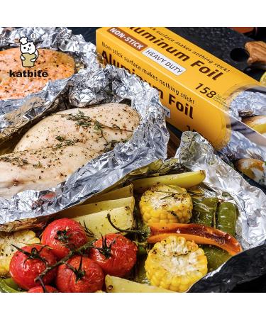 Katbite Non Stick Aluminum Foil Roll 12 Inch 158 Sq.Ft - Ideal for Grilling, Roasting, BBQ, Baking & Catering | One-Side Non-Stick Coating - Buy Online on GoSupps.com
