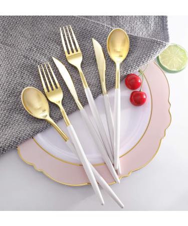 Supernal 102pcs Gold Plastic Cutlery Set with White Handle - Perfect for Wedding, Birthday Parties - Disposable Silverware Include Forks, Knives, Spoons - Buy Online on GoSupps.com