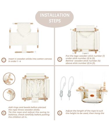 BBkids Canvas Baby Swing with Safety Belt - Indoor/Outdoor Wooden Hammock Hanging Seat Chair for Kids, Cream - Buy Online on GoSupps.com