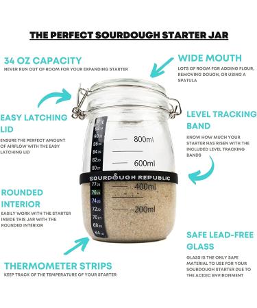 Sourdough Starter Jar Kit - 2-Pack 34 oz. Glass Jars for Wide Mouth Dough Crock | SDJ-2 - Buy Online on GoSupps.com