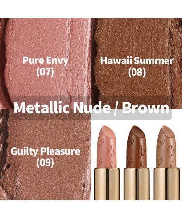 Oulac Metallic Nude Lipstick 3PCS - Vegan & Cruelty-Free Full-Coverage Lip Color - Buy Online on GoSupps.com