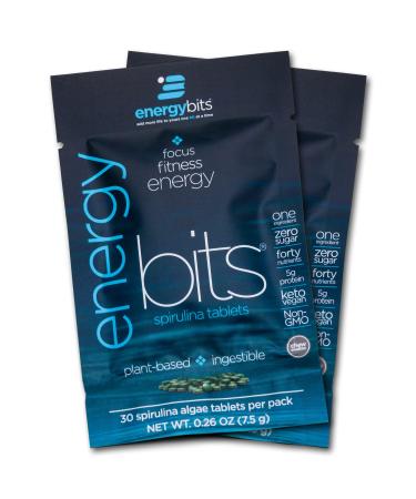 ENERGYBITS Pure Spirulina Algae Tablets Superfood Tablets Pure Blue Green Algae High Protein Chlorophyll Tablets Non-Irradiated for Energy Focus and Endurance Non-GMO 60 Tablets Small Sample Pack - 60 Tablets