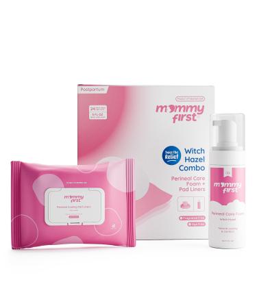 Mommy First Alcohol-Free Witch Hazel Postpartum Healing Foam & Perineal Cooling Liners Bundle Probiotic-Infused Relief for Perineal Pain Itch & Burn After Birth 24 Liners + 5oz Foam 24 Count (Pack of 1)