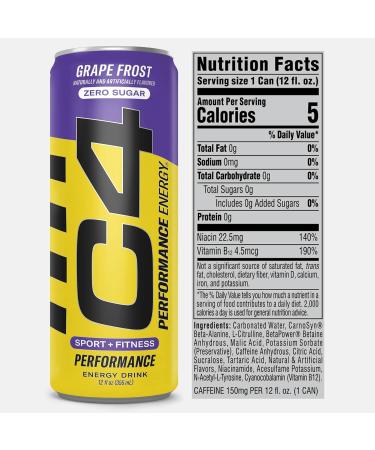 C4 Original Sugar Free Purple Frost Energy Drink - Pack of 12 | Pre Workout Performance Drink with No Artificial Colors or Dyes - 12 Fl Oz - Buy Online on GoSupps.com