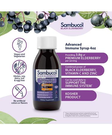Sambucol Black Elderberry Syrup with Vitamin C & Zinc - Immune Support - 4 fl oz - Buy Online on GoSupps.com