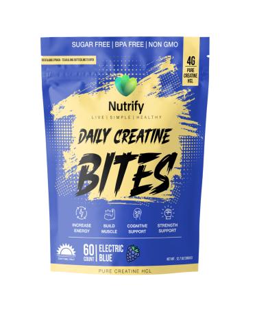 Nutrify Daily Creatine Gummies for Women and Men - 4g Creatine Monohydrate per Serving for Muscle Growth & Recovery -Sugar Free Low-Calorie with Vitamin B12 for Energy Boost 60 Count - Electric Blue