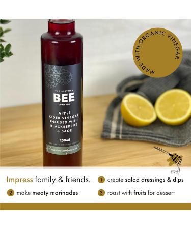Apple Cider Vinegar from The Scottish Bee Company 250ml Made using Apple Cider Vinegar and Infused with fresh Blackberries and Sage for Salads Marinading or Cooking Blackberry & Sage - Buy Online on GoSupps.com