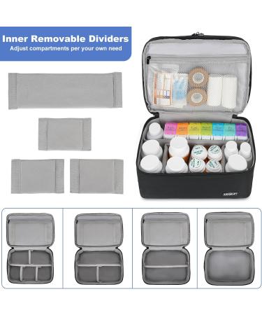 Medicine Storage Bag | Double Layer Pill Organizer with Lockable Zipper | Adjustable Divider for Pills & Medical Supplies - Travel Carrying Bag in Black - Buy Online on GoSupps.com