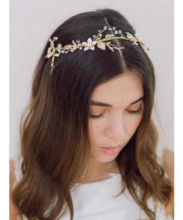 SWEETV Gold Flower-Leaf Bridal Headband | Wedding Hair Accessories for Brides - Buy Online on GoSupps.com