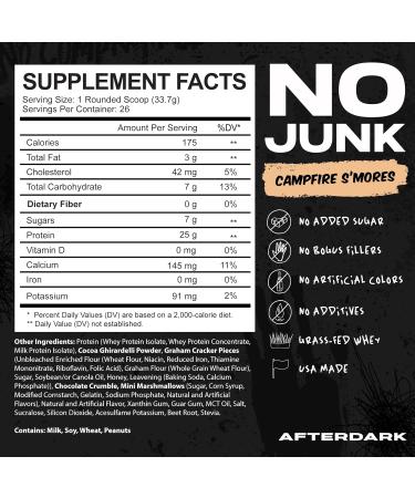 AFTERDARK AfterBites Whey Protein Powder - 25g Protein 4.5g BCAAs No Fillers Campfire Smores Flavor USA Made 26 Servings - Easy Dissolving Protein for Lean Muscle - Buy Online on GoSupps.com