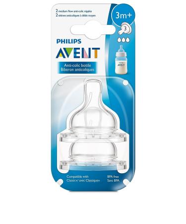 Philips AVENT Anti-Colic Nipple Clear Medium Flow 2 Count - SCF423/27 - Buy Online on GoSupps.com