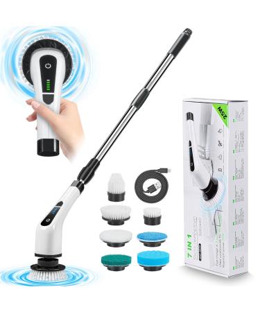 Electric Spin Scrubber Electric Cleaning Brush with 7 Replaceable Heads 2 Speeds Power Electric Scrubber Brush for Bathroom Tub Floor Car Tile and Much (Set A)