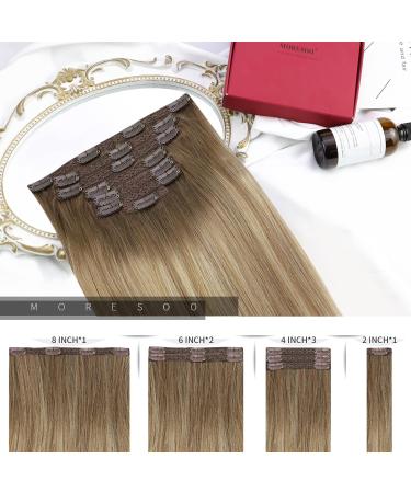 Moresoo Clip-In Extensions - Real Remy Hair Light Brown & Gold Blonde Balayage (7 PCs 120g 45cm) | Smooth Thick Human Hair - Buy Online on GoSupps.com