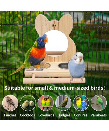 TeTupGa Bird Perch with Mirror and Stainless Steel Feeding Cups Wooden Parrot Mirror Toy for Bird Cage Bird Food water Feeder Perches for Budgie Parakeet Lovebird African Grey Macaw Cockatiels - Buy Online on GoSupps.com