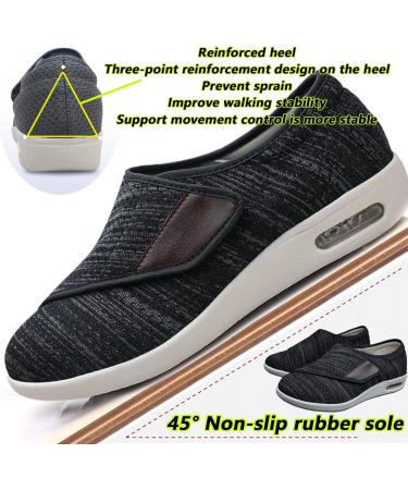 LGZY Men's Wide Width Shoes with Memory Foam - Adjustable Closure, Lightweight for Diabetic Edema, Plantar Fasciitis, Bunions, Arthritis - Grey, Size 45 EU - Buy Online on GoSupps.com