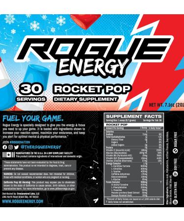 Rogue Energy Drink Powder - Sugar Free Gaming Supplement for Mental Focus & Endurance - Rocket Pop Flavor - 30 Servings - Made in USA - Buy Online on GoSupps.com