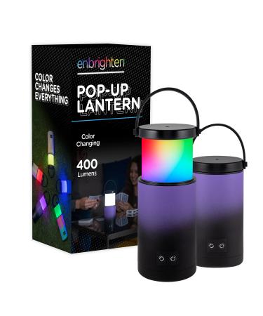 Enbrighten Mini Lantern, Battery Powered, Color Changing, LED Lamp for Bedroom, 400 Lumens, 160 Hour Runtime, Night Light, Kids Lantern, 4 Lighting Modes, Perfect for Camping, Bedroom, and More, 61743 Purple and Black Alkaline Battery Powered