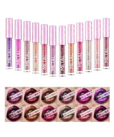 Coosa Beauty Glitter Shimmer Liquid Lipstick Set 12 Colors Shinning and Long Lasting Waterproof Colourful Lip Gloss Set (12 PCS )